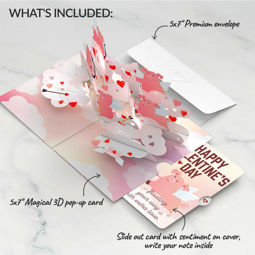 Hogs and Kisses Valentine Music and Light Pop-Up Card and Sentiment Set - Image 2