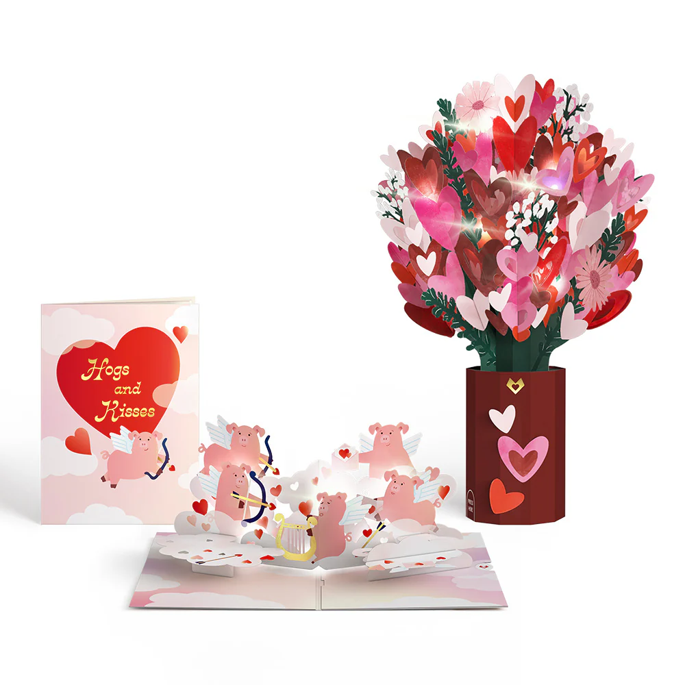 Hogs & Kisses Music & Lights Pop-Up Card & Bouquet Bundle