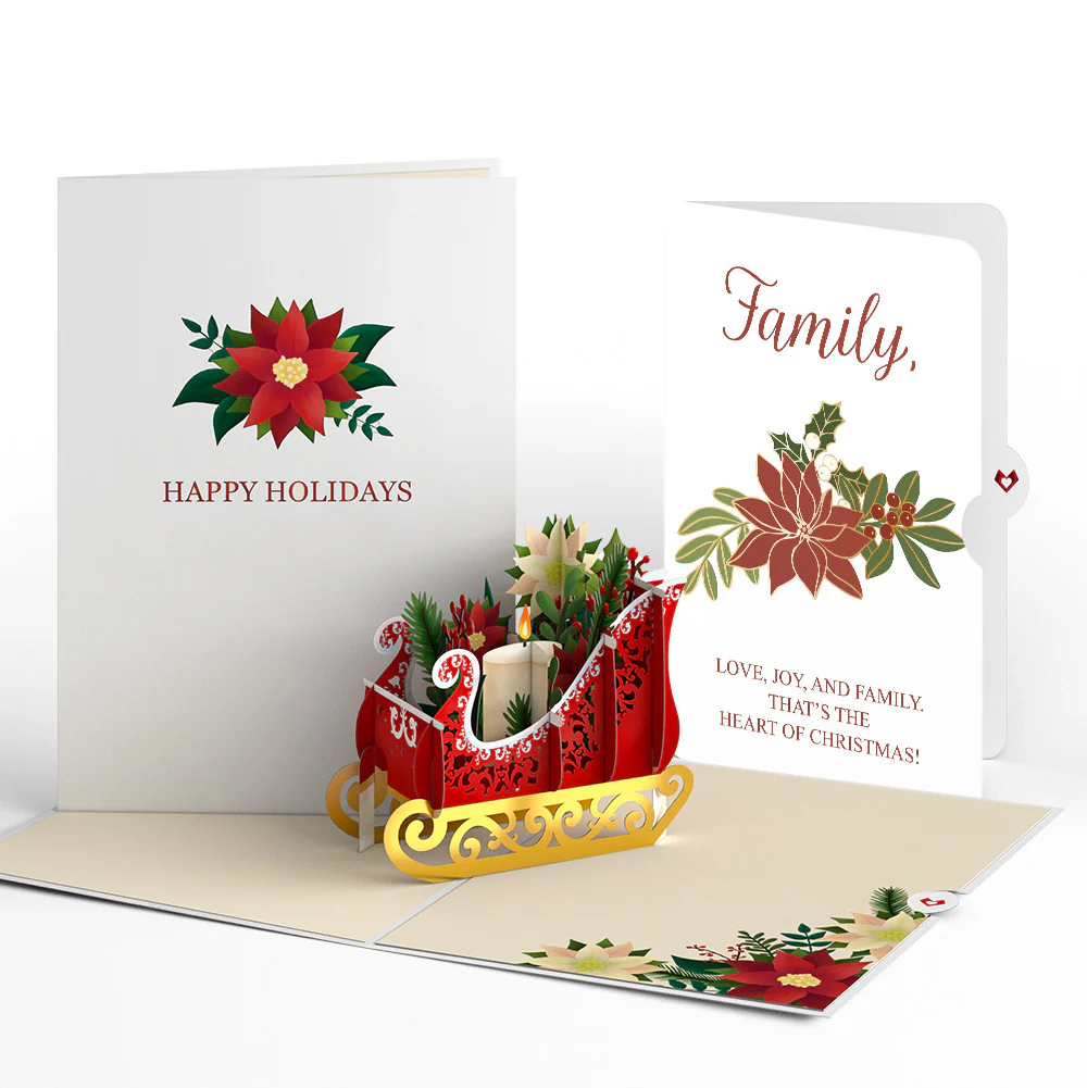 Holiday Poinsettia Sleigh Pop-Up Card and Sentiment Set for Family