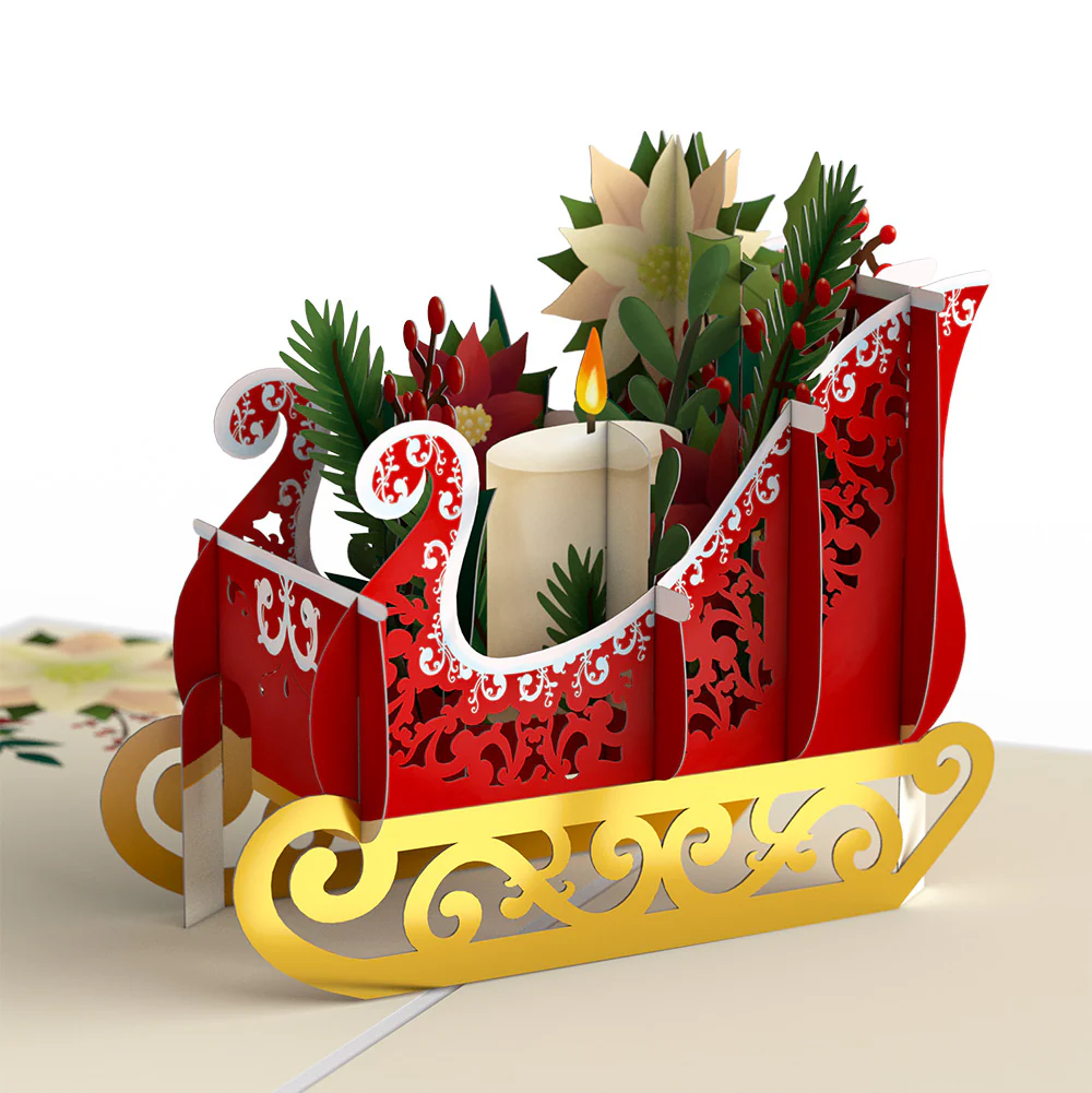 Holiday Poinsettia Sleigh Pop-Up Card and Sentiment Set for Family - Image 3