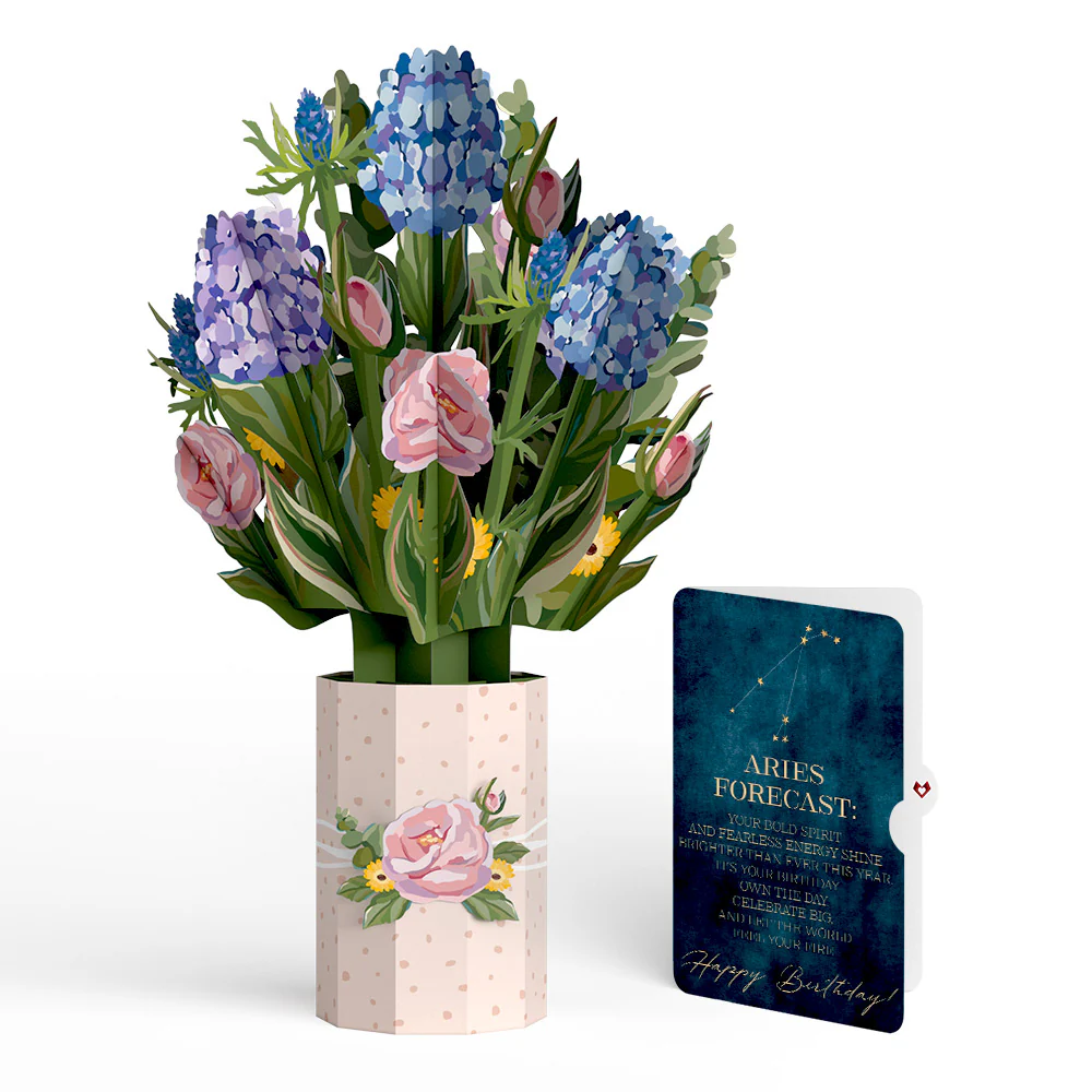 Hydrangea Birthday Bouquet and Aries Zodiac Sentiment Set