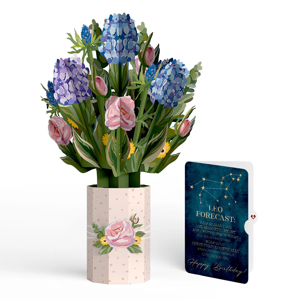 Hydrangea Birthday Bouquet and Leo Zodiac Sentiment Set