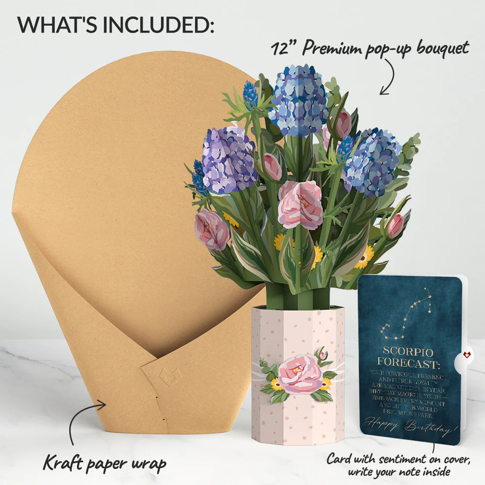 Hydrangea Birthday Bouquet and Scorpio Zodiac Sentiment Set - Image 2