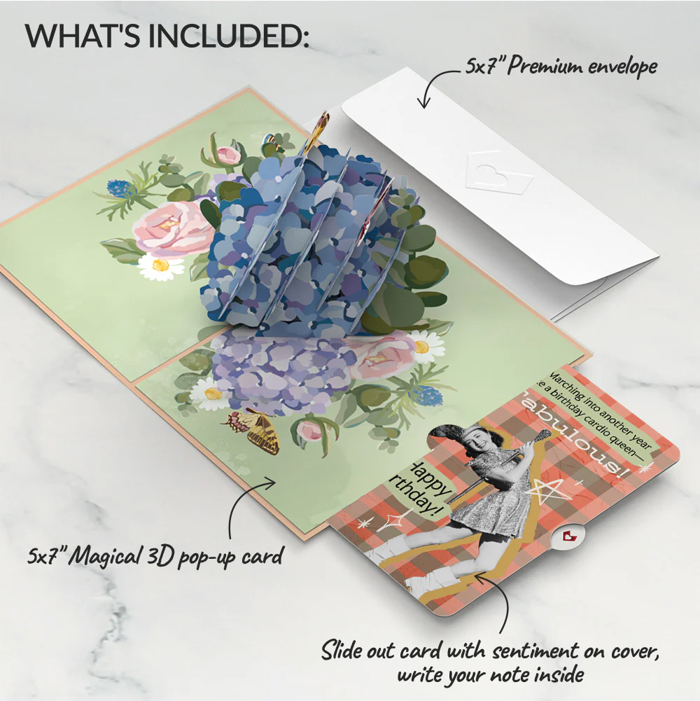 Hydrangea Butterflies Birthday Pop-Up Card and Cardio Queen Sentiment Set - Image 2