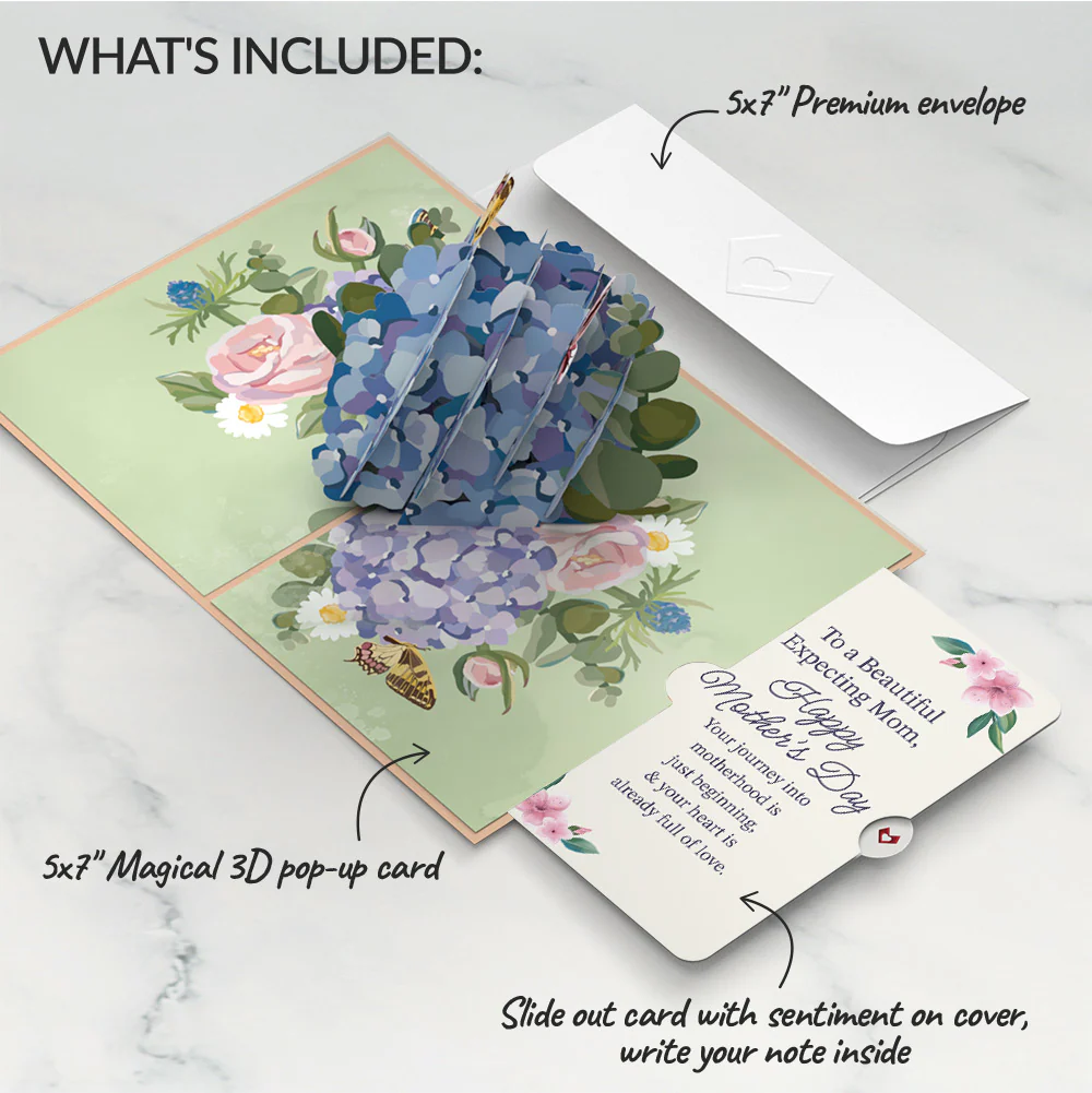 Hydrangea Butterflies Mother's Day Pop-Up Card and Sentiment Set for Expecting Mom - Image 2