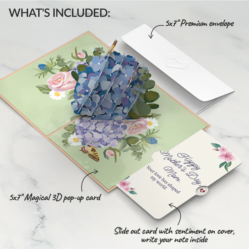 Hydrangea Butterflies Mother's Day Pop-Up Card and Sentiment Set for Mom - Image 2