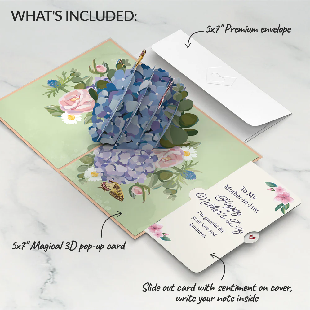 Hydrangea Butterflies Mother's Day Pop-Up Card and Sentiment Set for Mother-in-law - Image 2