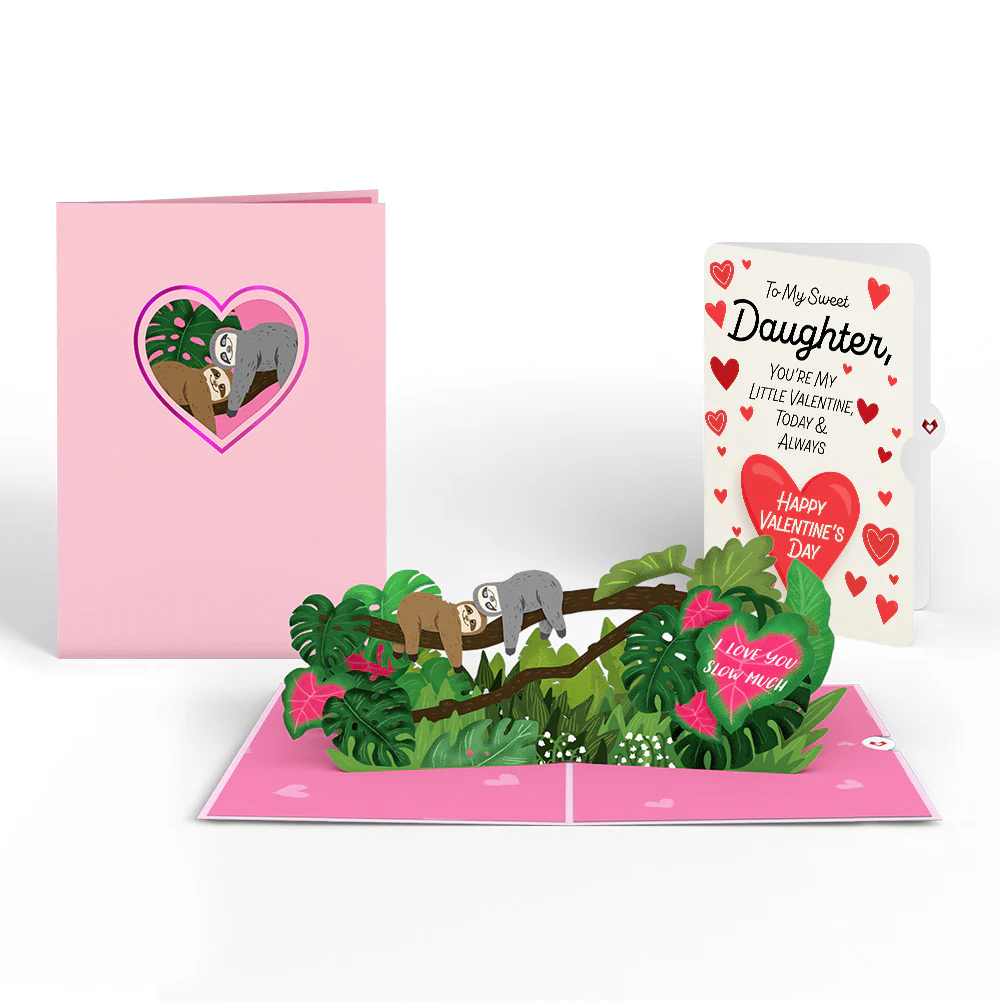 I Love You Sloths Pop-Up Card and Full of Hearts Valentine Sentiment Card for Daughter