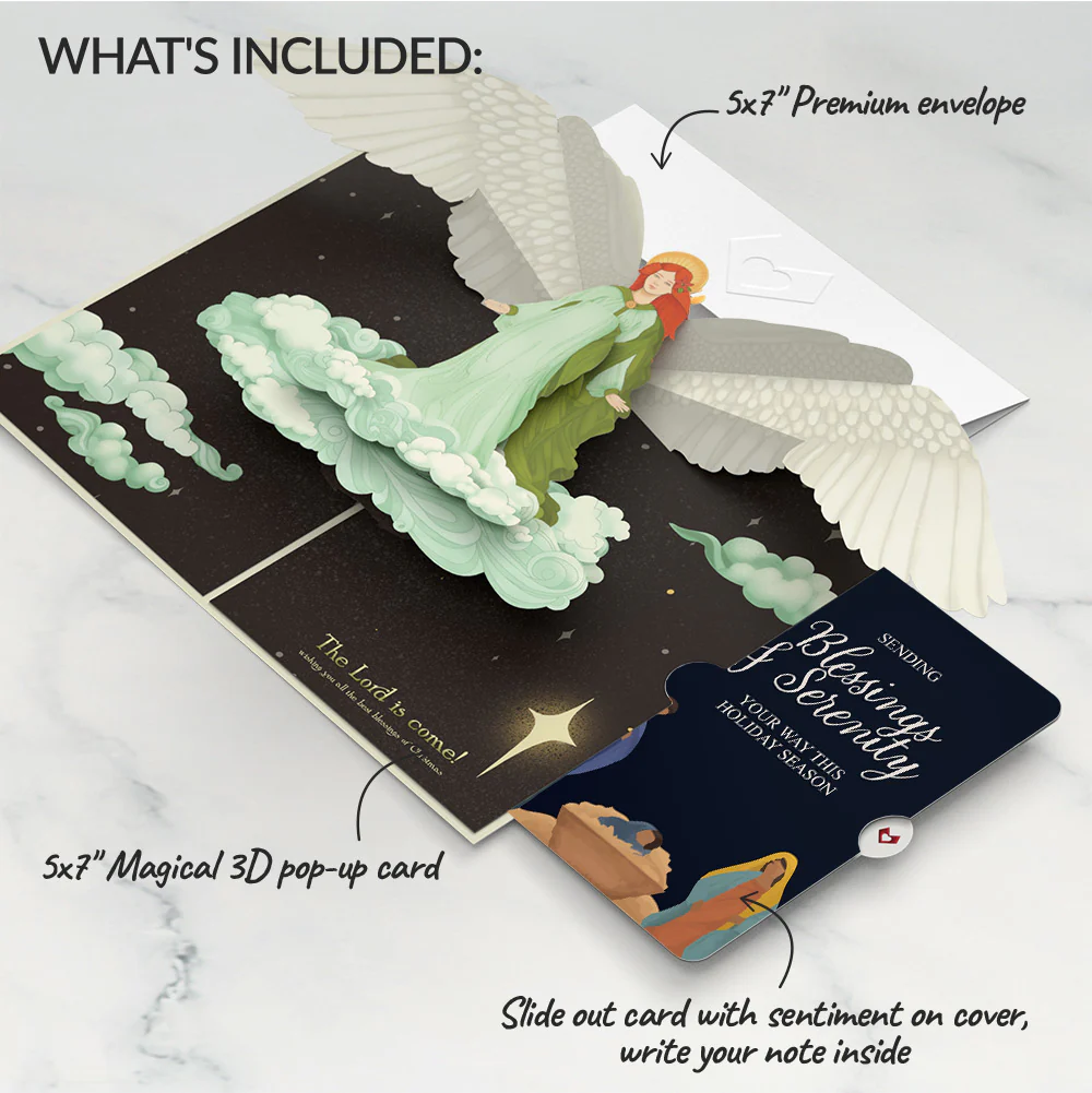 Joy to the World Christmas Angel Pop-Up Card and Nativity Blessings & Serenity Sentiment Set - Image 2