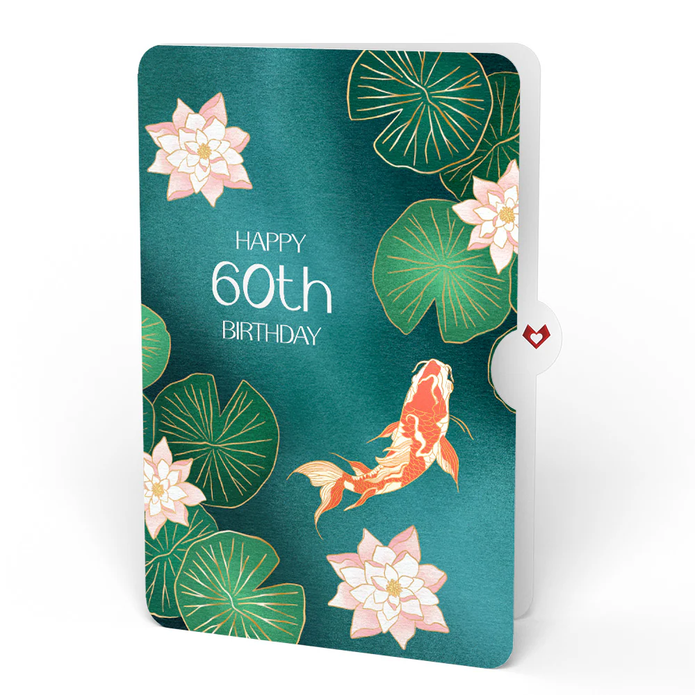 Koi Fish and Lotus Pond 60th Birthday Pop-Up Card and Sentiment Set - Image 4