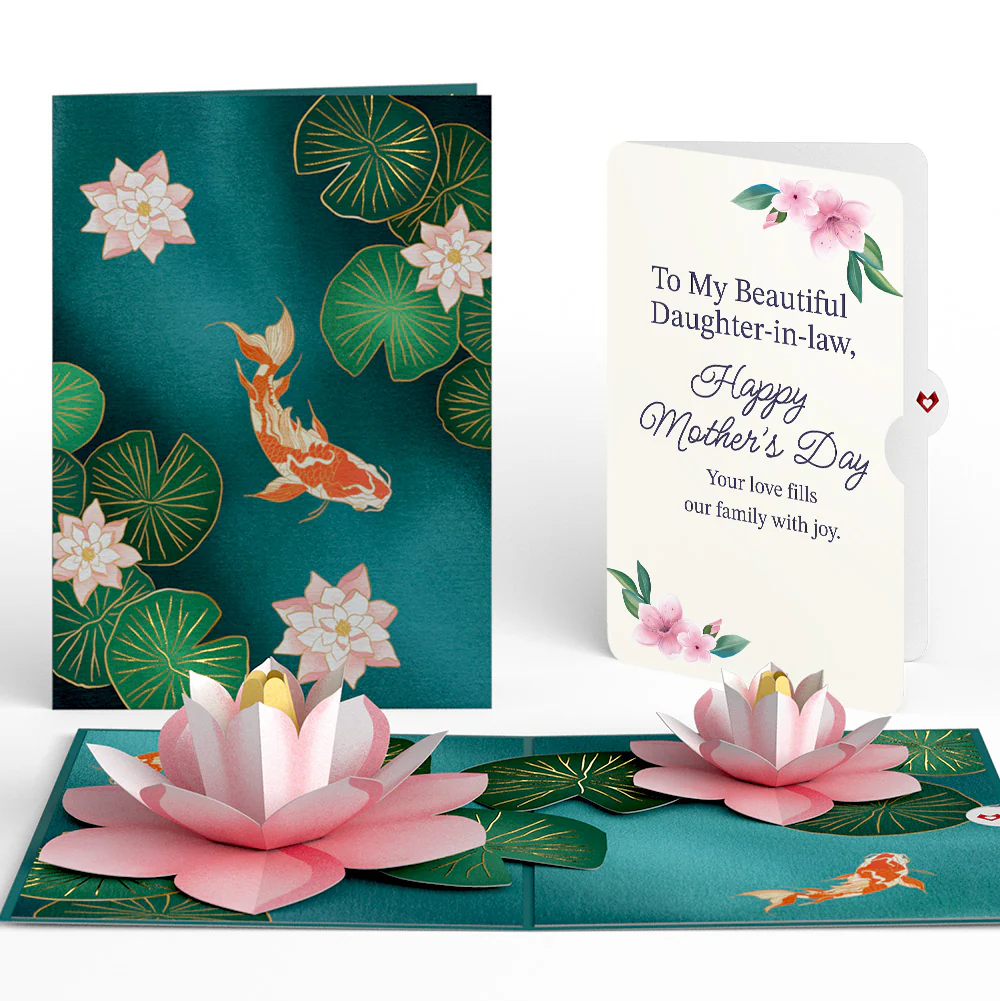 Koi Fish and Lotus Pond Mother's Day Pop-Up Card and Sentiment Set for Daughter-in-law