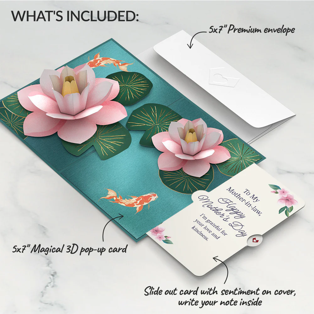 Koi Fish and Lotus Pond Mother's Day Pop-Up Card and Sentiment Set for Mother-in-law - Image 2