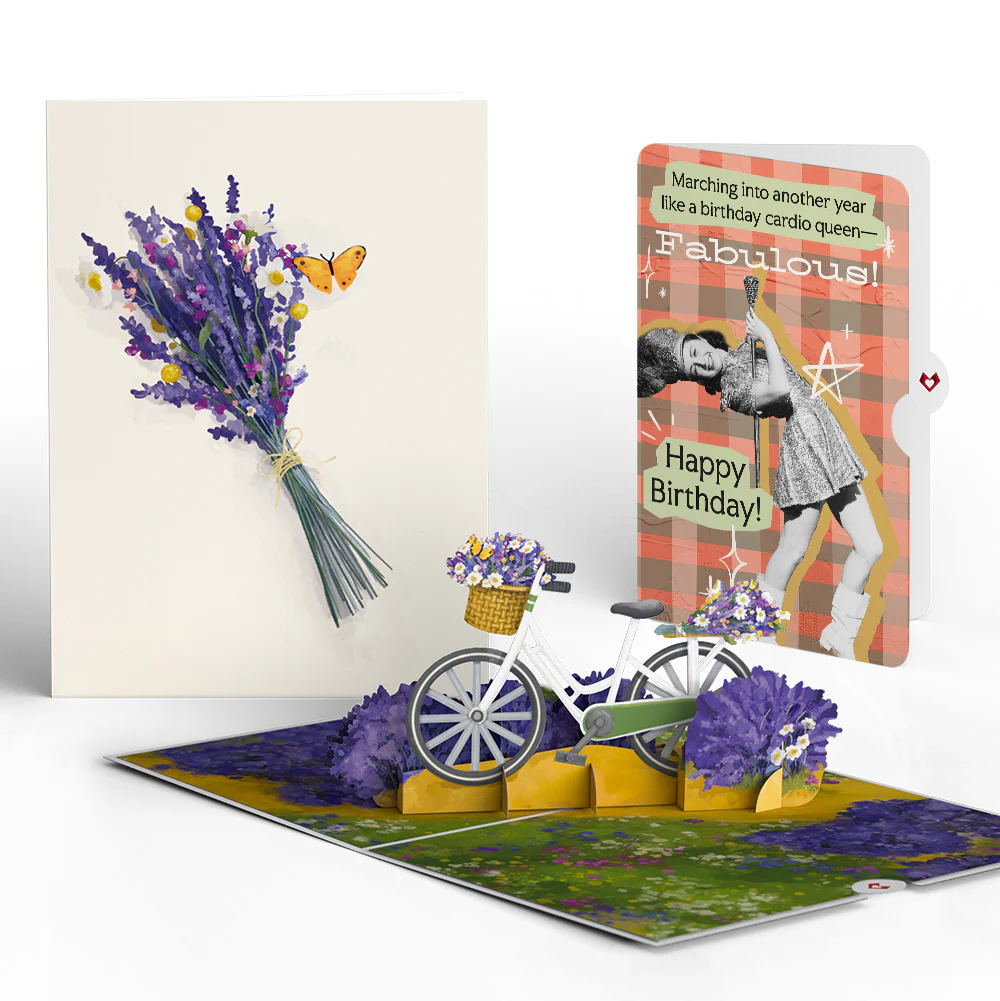 Lavender Bicycle Birthday Pop-Up Card and Cardio Queen Sentiment Set
