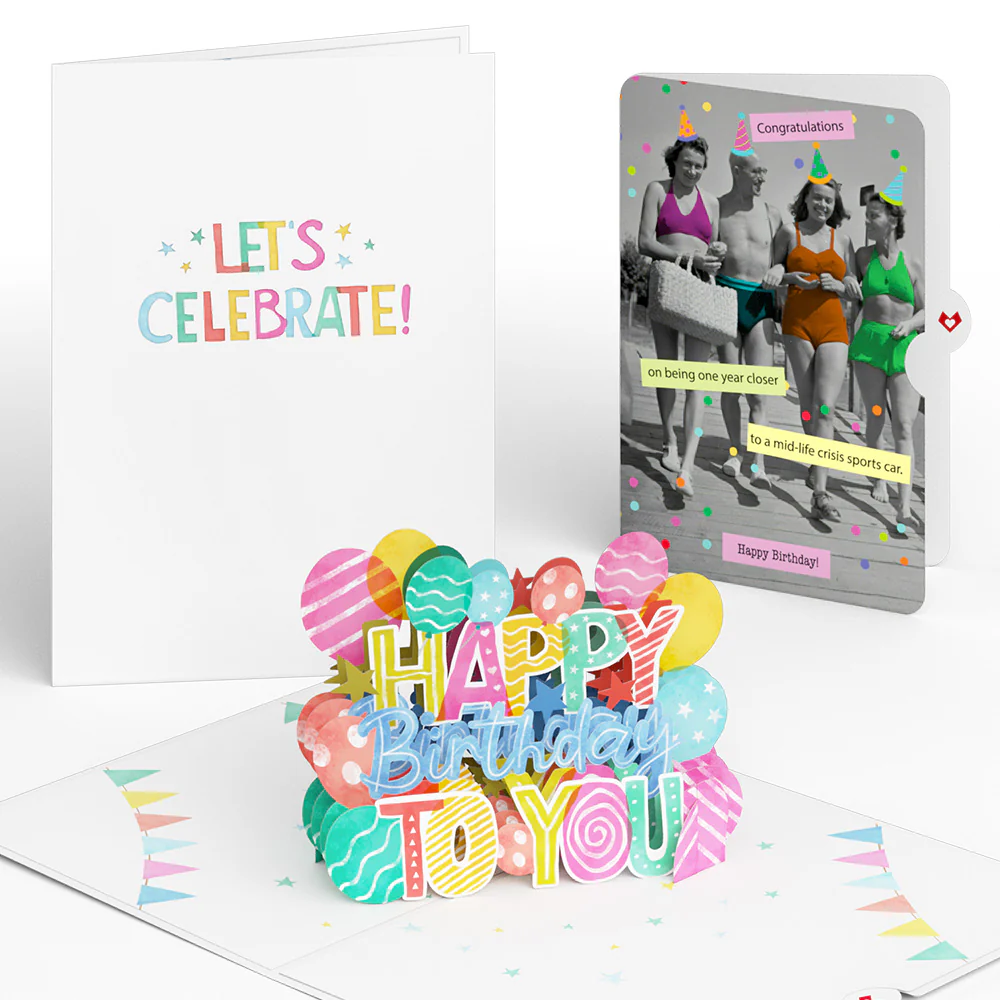 Let's Celebrate Birthday Pop-Up Card and A Mid-life Crisis Sports Car Sentiment Set