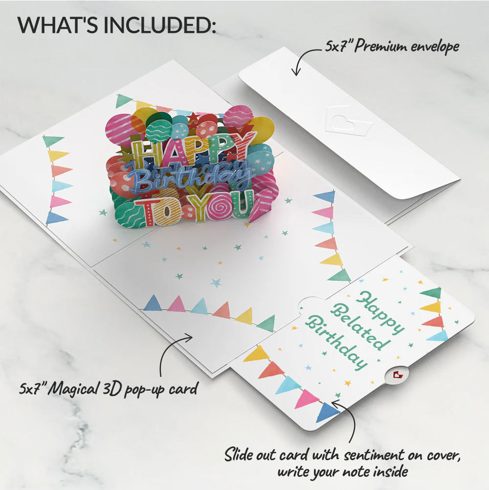 Let's Celebrate Belated Birthday Pop-Up Card and Sentiment Set - Image 2