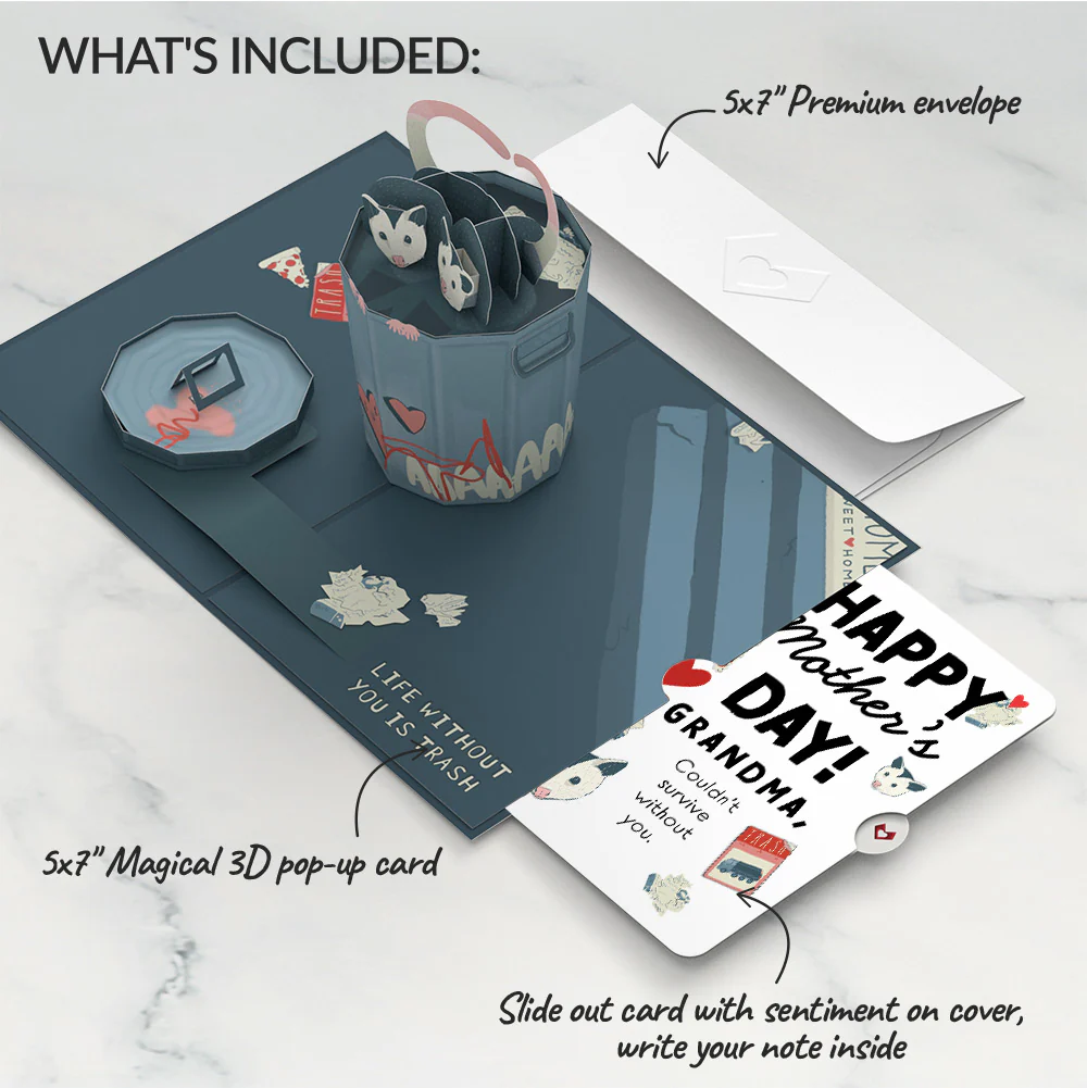 Life Without You Is Trash Possums Mother’s Day Pop-Up Card and Sentiment Set for Grandmother - Image 2