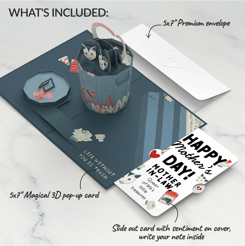 Life Without You Is Trash Possums Mother’s Day Pop-Up Card and Sentiment Set for Mother-in-Law - Image 2