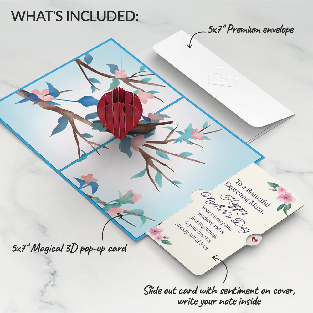 Love Cardinal Mother's Day Pop-Up Card and Sentiment Set for Expecting Mom - Image 2