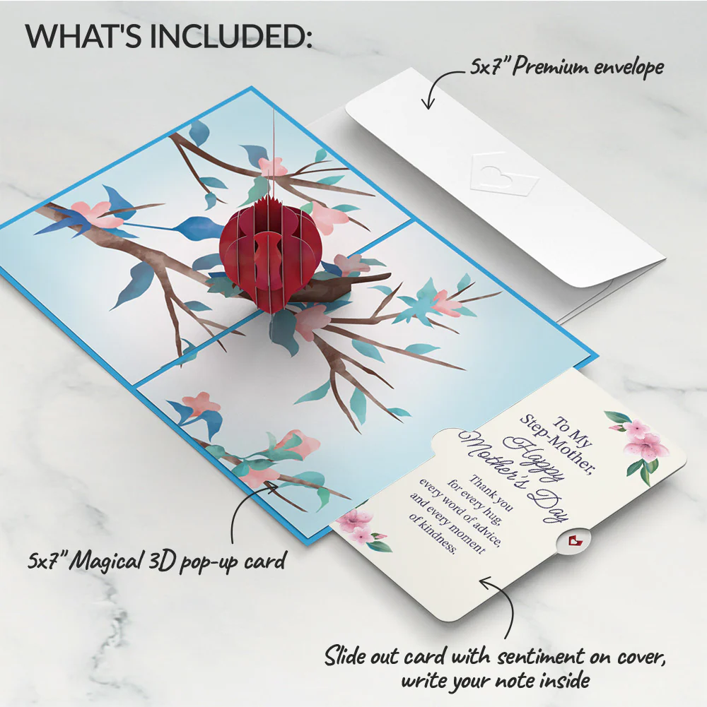 Love Cardinal Mother's Day Pop-Up Card and Sentiment Set for Step-Mother - Image 2