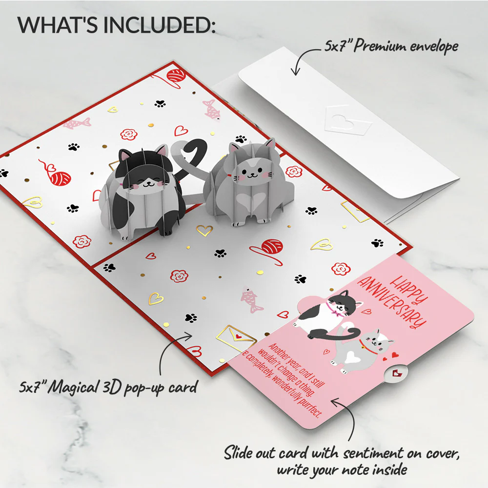 Love Cats Anniversary Pop-Up Card and Sentiment Set - Image 2