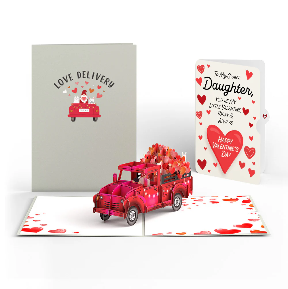 Love Delivery Truck Pop-Up Card and Full of Hearts Valentine Sentiment Card for Daughter