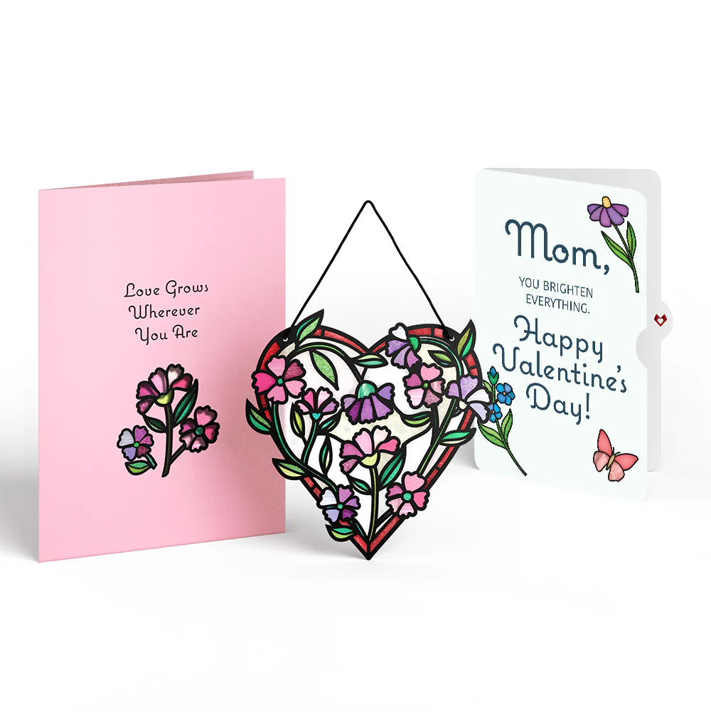 Love Grows Heart Valentine Suncatcher Card and Sentiment Set for Mom