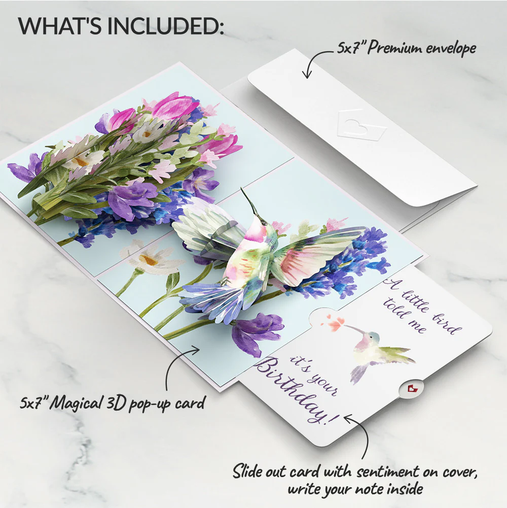 Love in Bloom Hummingbird Birthday Pop-Up Card and A Little Hummingbird Kisses Sentiment Set - Image 2