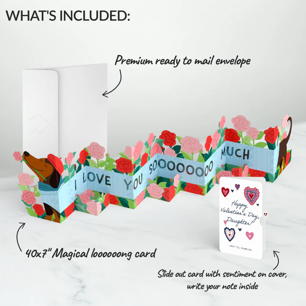 Love You So Much Dog Valentine Loooooong Card™ (Expands to 2 feet) and Sentiment Set for Daughter - Image 2