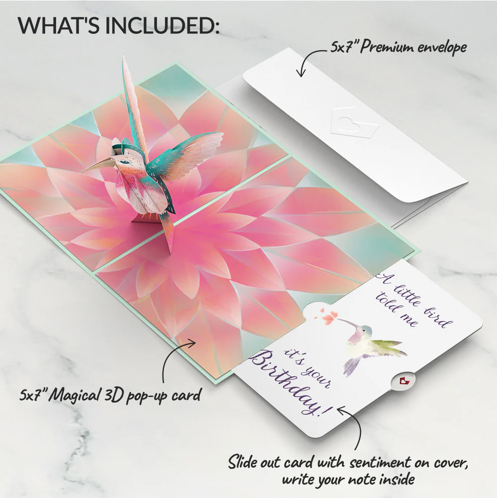 Lovely Hummingbird Birthday Pop-Up Card and A Little Hummingbird Kisses Sentiment Set - Image 2
