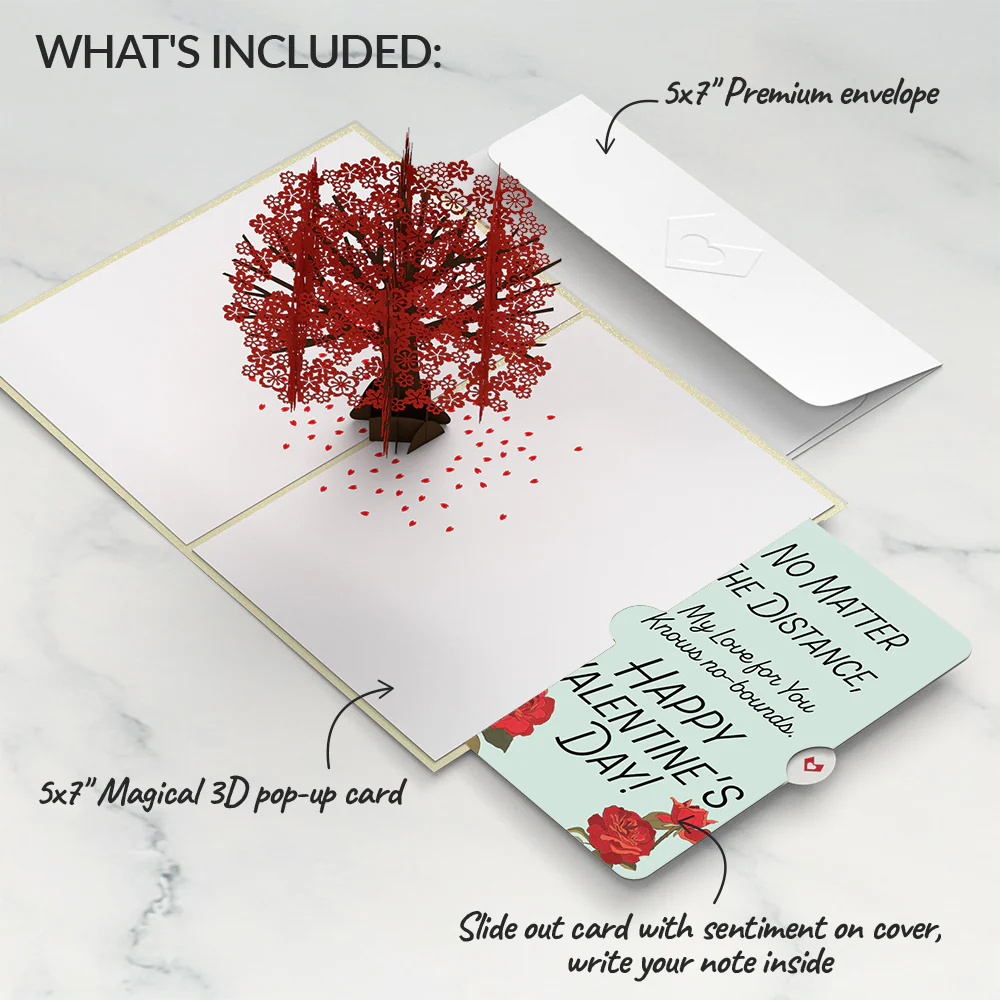 Red Sakura Tree My Love For You Knows No-bounds Valentine Pop-Up Card and Sentiment Set - Image 2