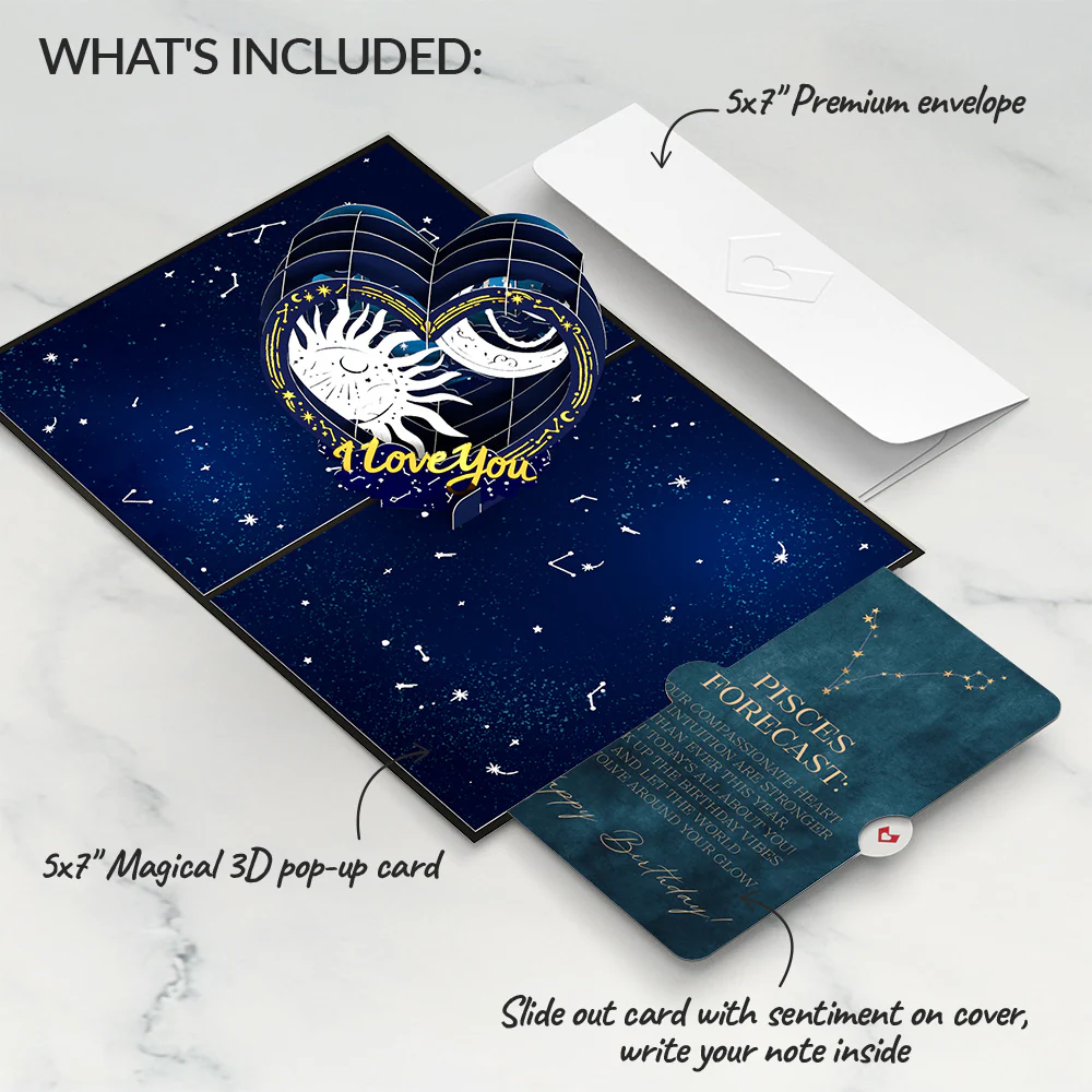 Celestial Love Pop-Up Card and Pisces Zodiac Sentiment Set - Image 2