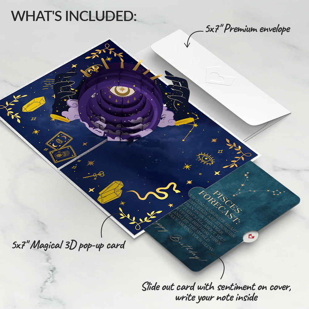 Magical Birthday Pop-Up Card and Pisces Zodiac Sentiment Set - Image 2
