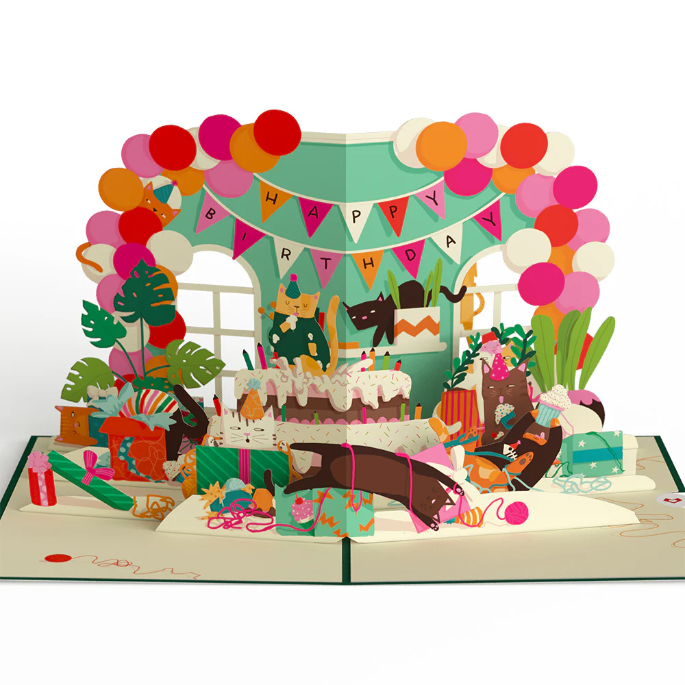 Party Cats 70th Birthday Pop-Up Card and Sentiment Set - Image 3