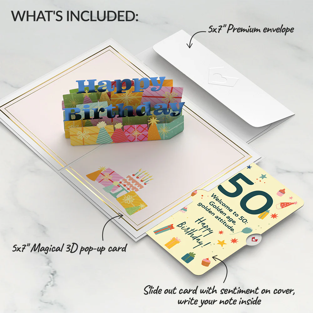 Wishing You a Happy 50th Birthday Pop-Up Card and Sentiment Set - Image 2