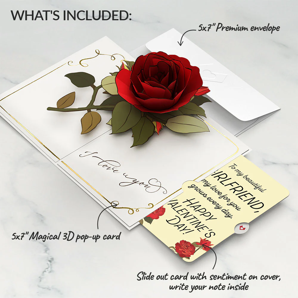 I Love You Roses Valentine Pop-Up Card and Sentiment Set for Girlfriend - Image 2