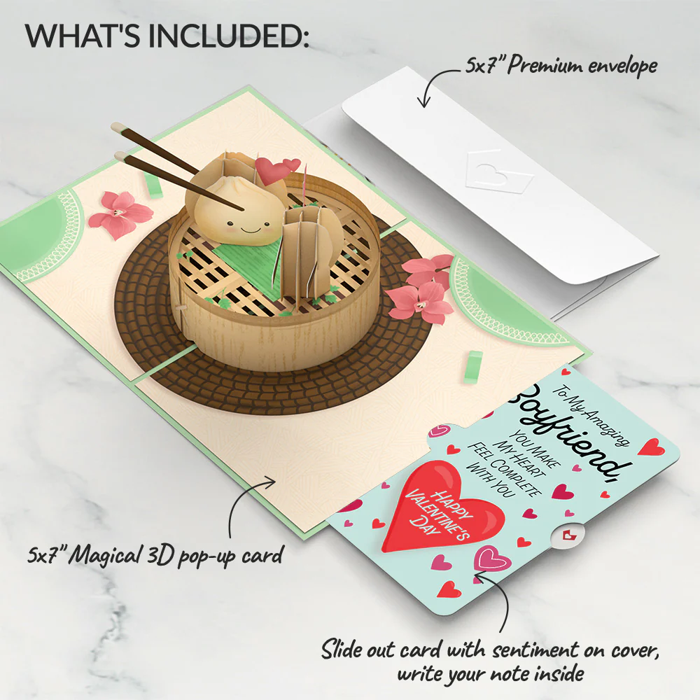 You're All That and Dim Sum Valentine Pop-Up Card and Sentiment Set for Boyfriend - Image 2