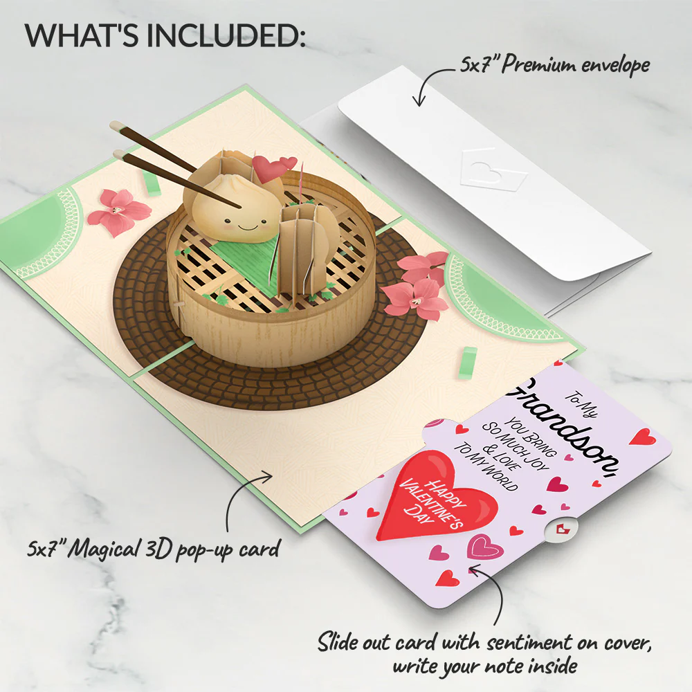 You're All That and Dim Sum Valentine Pop-Up Card and Sentiment Set for Grandson - Image 2