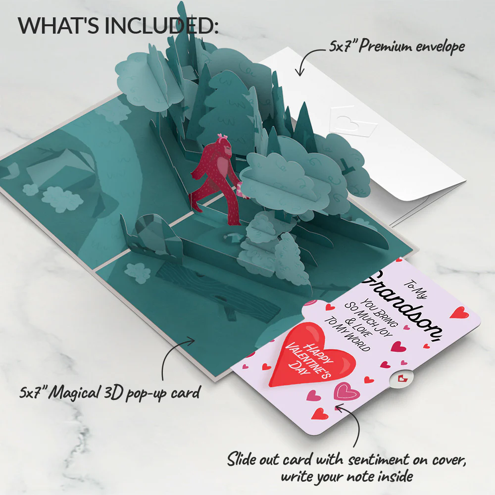 Searching for a Valentine Like You Bigfoot Valentine Pop-Up Card and Sentiment Set for Grandson - Image 2