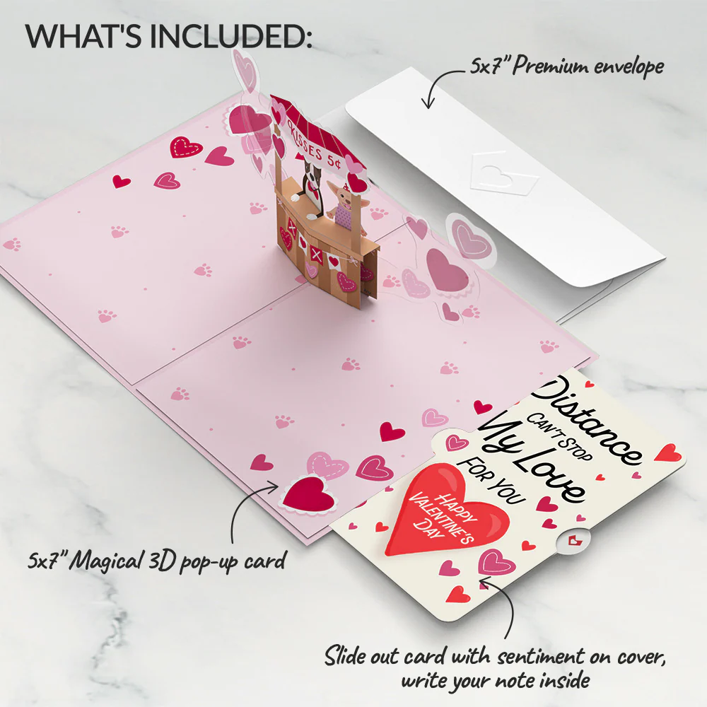 Love You Furever Dog Kisses Distance Can't Stop My Love Valentine Pop-Up Card and Sentiment Set - Image 2