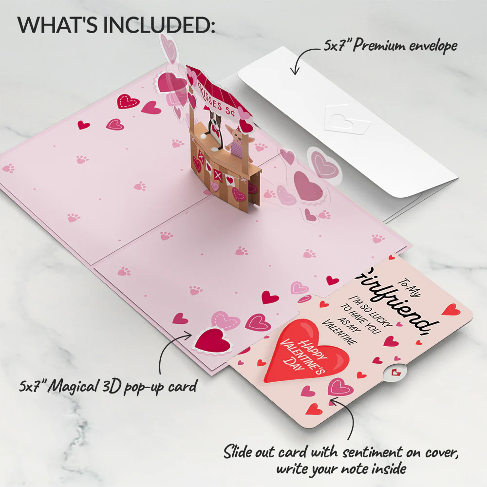Love You Furever Dog Kisses Valentine Pop-Up Card and Sentiment Set for Girlfriend - Image 2