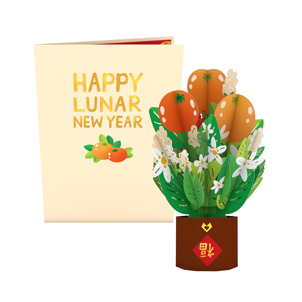 Lunar New Year Tangerine Tree Card with Mini Bouquet - Image 5