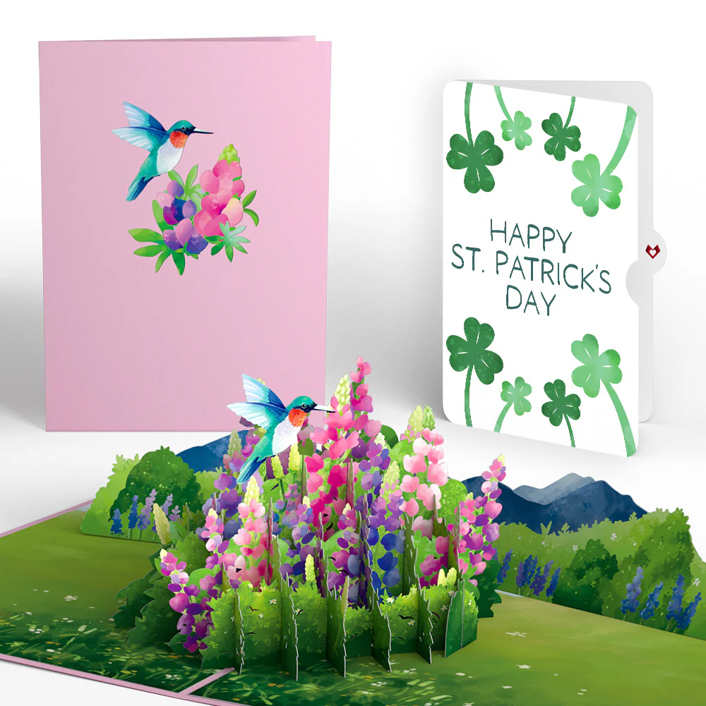Lupine Hummingbird St. Patrickās Day Pop-Up Card and Sentiment Set