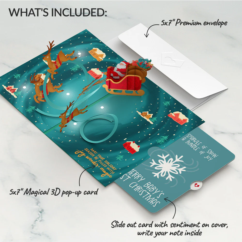 Magic of Christmas Santa's Sleigh Light-Up Pop-Up Card and Sentiment Set for Baby - Image 2