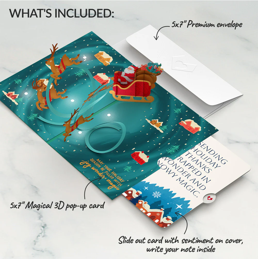 Magic of Christmas Santa's Sleigh Light-Up Pop-Up Card and Snowy Magic Thank You Sentiment Set - Image 2