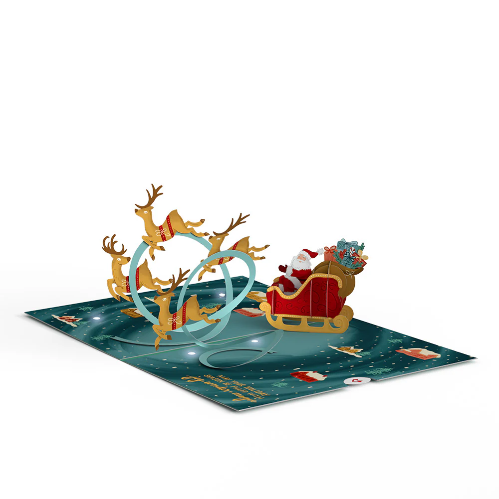 Magic of Christmas Santa's Sleigh Light-Up Pop-Up Card and Snowy Magic Thank You Sentiment Set - Image 3