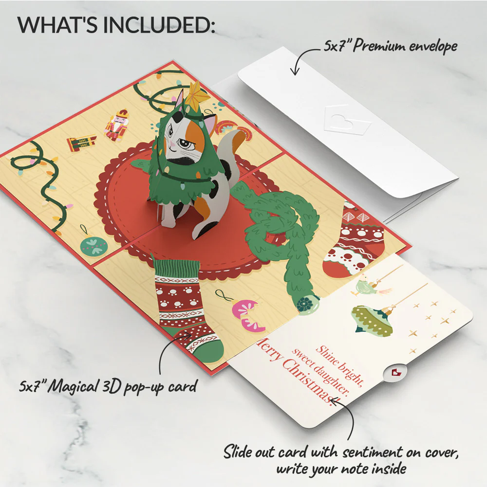 Meowy Cat-mess Christmas Pop-Up Card and Sentiment Set for Daughter - Image 2