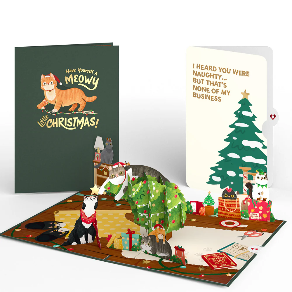 Meowy Little Christmas Cats Pop-Up Card and Funny Tree Sentiment Set