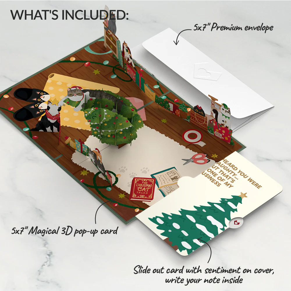 Meowy Little Christmas Cats Pop-Up Card and Funny Tree Sentiment Set - Image 2