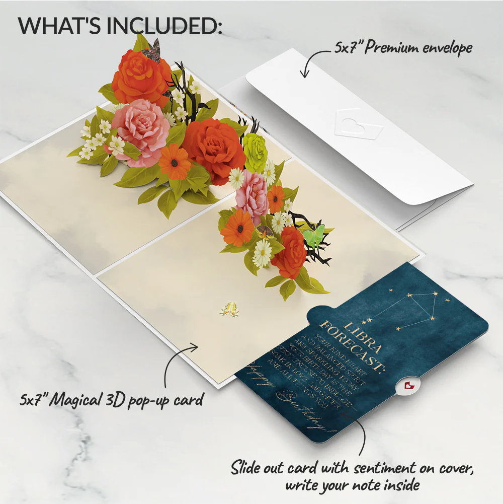 Midnight Florals Birthday Pop-Up Card and Libra Zodiac Sentiment Set - Image 2