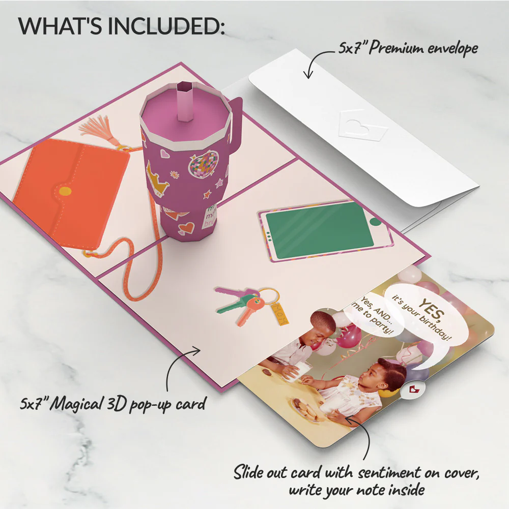 Mom Era Tumbler Birthday Pop-Up Card and Time to Party Sentiment Set - Image 2